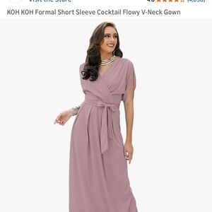 KOH KOH Formal Short Sleeve Cocktail Flowy V-Neck Gown
